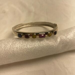 Sterling Silver Bangle with Clasp and multi-color rough cut amethysts